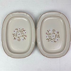Vintage Covington Idlewild Serving Plates Made in Japan Oval Brown Beige Floral